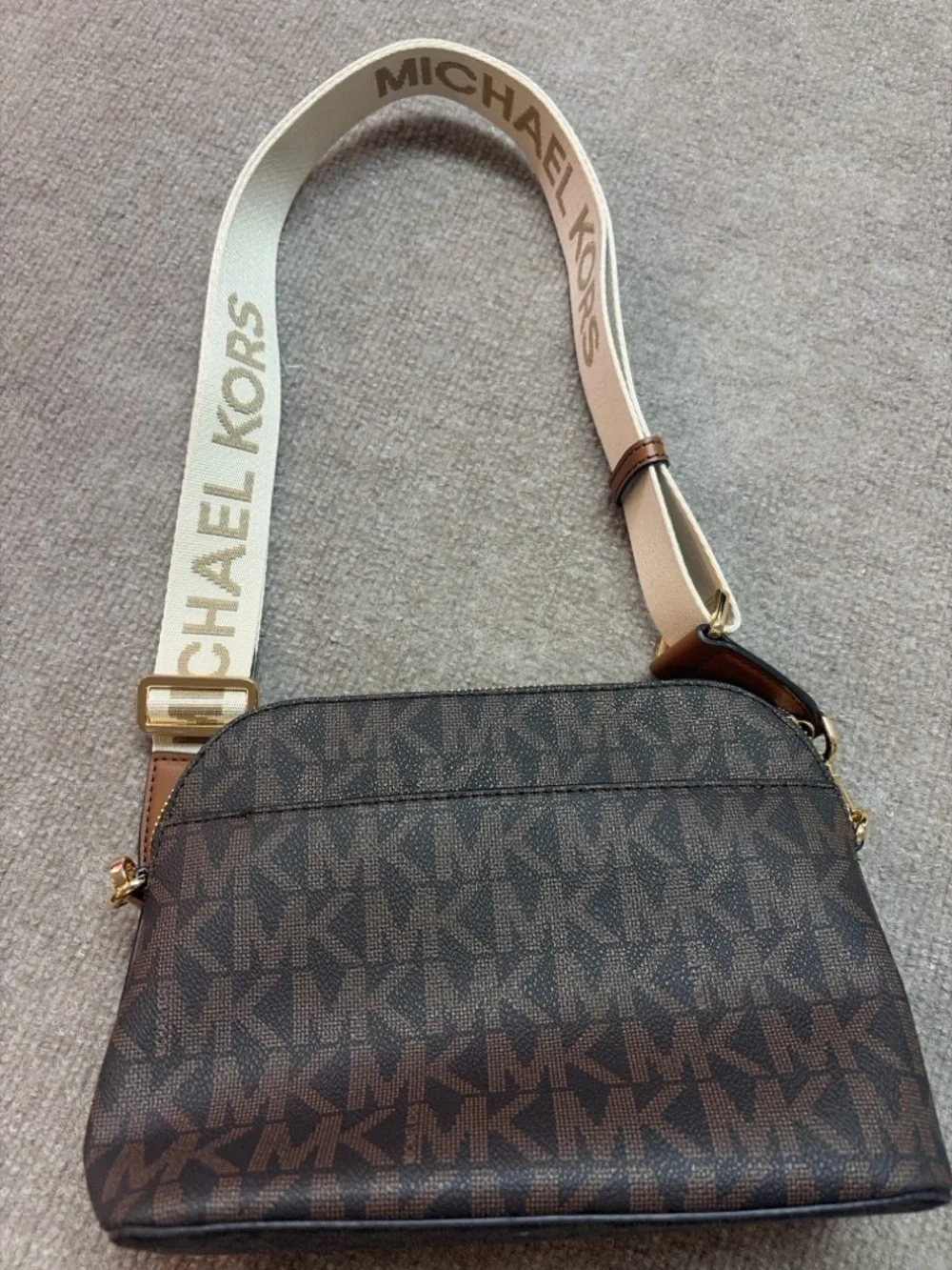 Michael Kors Cindy Large Dome Crossbody Bag Brown MK Logo NWT